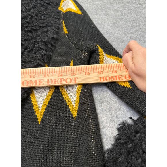 House of Harlow x REVOLVE Long Knit Coat Faux Fur Collar Cuffs Black Gold S - Picture 8 of 8